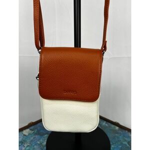 Befen Small Crossbody Phone Bag Brown White Leather Zip Pocket Adjustable Strap